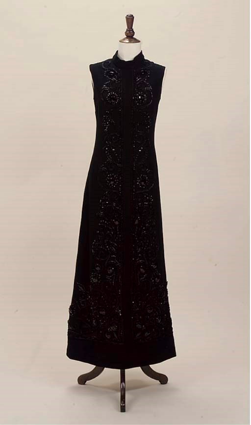 A BLACK EVENING DRESS, BALENCIAGA