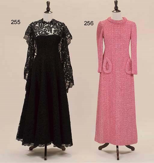 A DRAMATIC BLACK GUIPURE LACE EVENING GOWN, BALENCIAGA