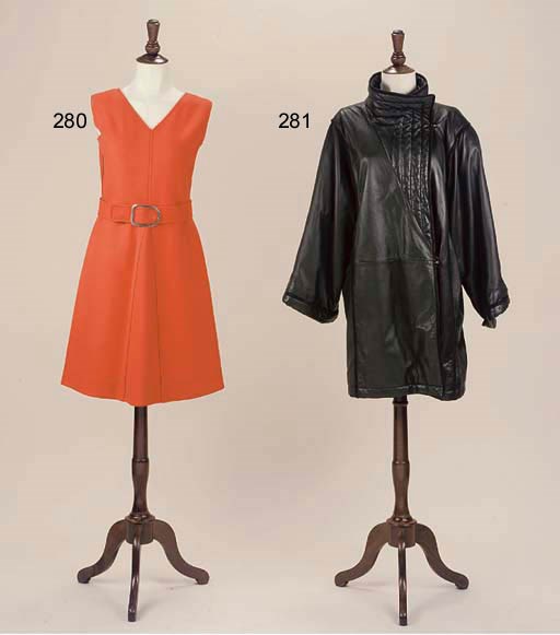 A GUCCI LEATHER COAT AND TWO SUITS BY EDINA RONAY