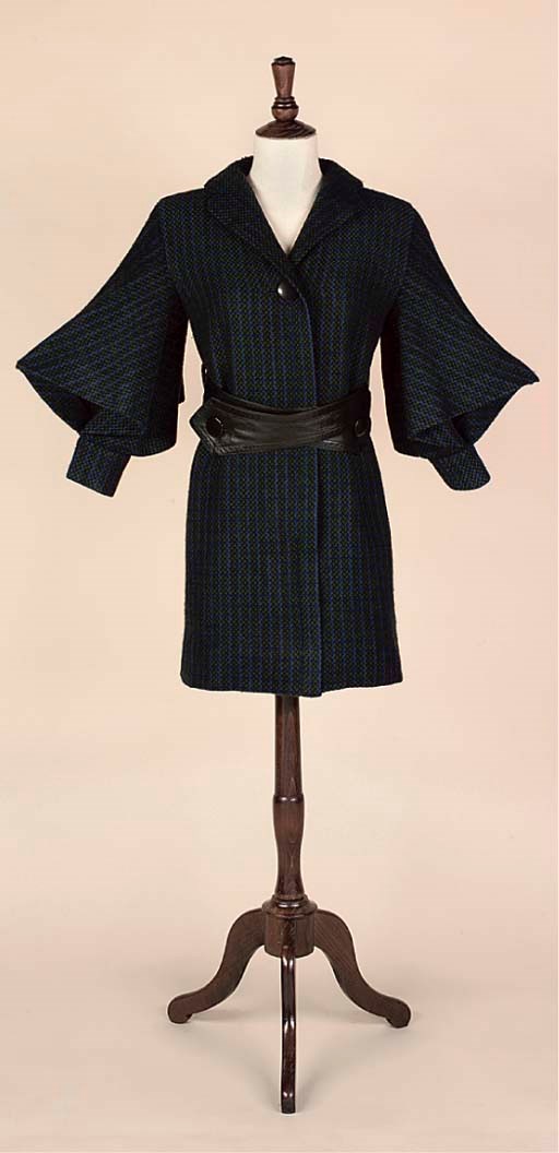 A BLUE AND GREEN HEAVY TWEED COAT DRESS