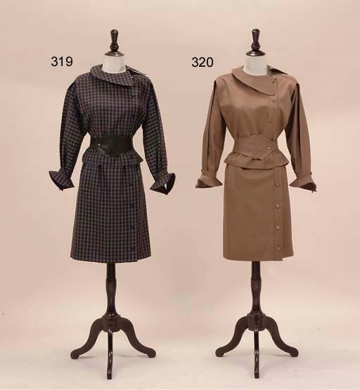 A HEATHER BLUE AND BROWN CHECKED ENSEMBLE