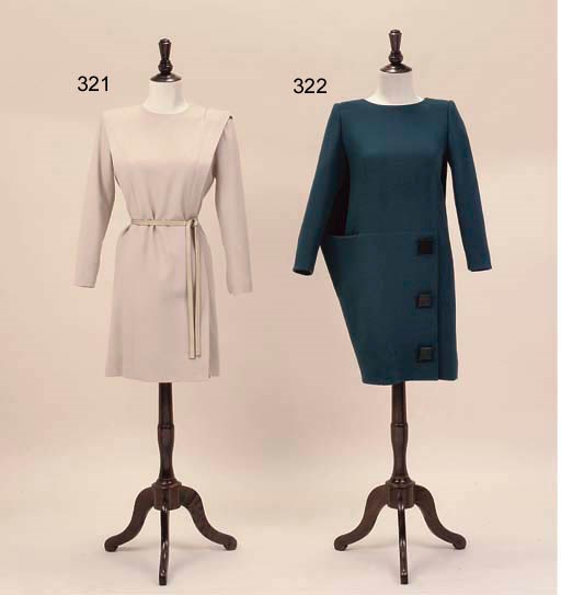 A DEEP SEA GREEN WOOL COAT DRESS