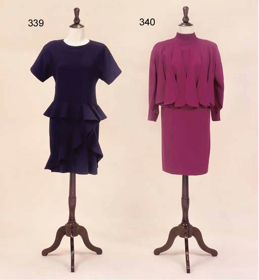 A FUSCHIA PINK MOSS CREPE DAY DRESS