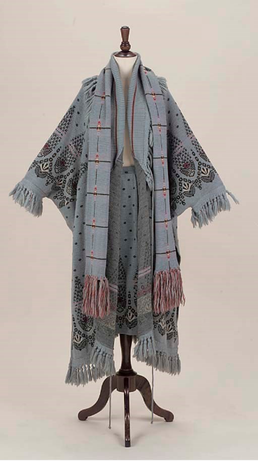 A BLUE KNITTED DAY ENSEMBLE, BILL GIBB