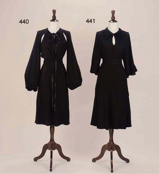 AN OSSIE CLARK BLACK MOSS CREPE DRESS