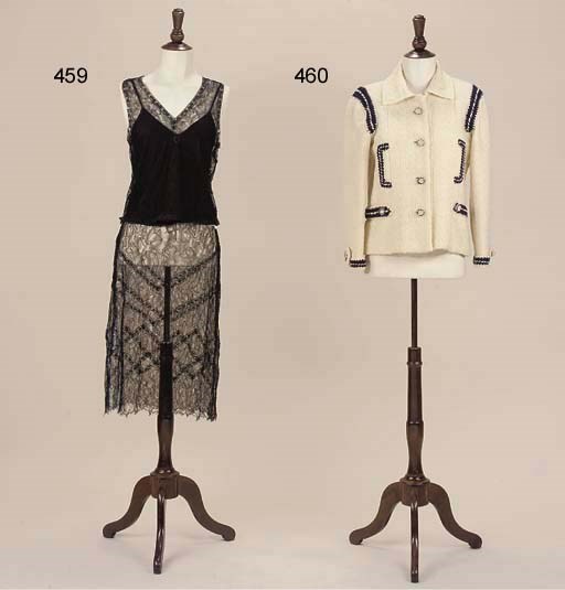A TWO PIECE COCKTAIL DRESS OF BLACK LACE, CHANEL