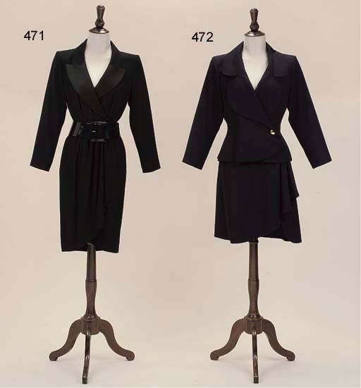 A BLACK 'SMOKING' DRESS WITH PATENT BELT, YSL