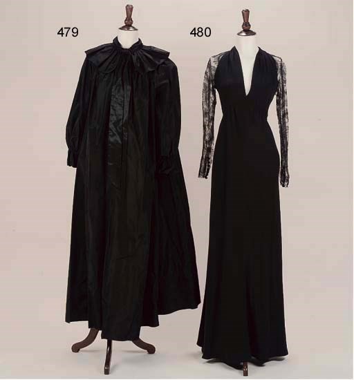A BLACK TAFFETA EVENING COAT, ROLAND KLEIN