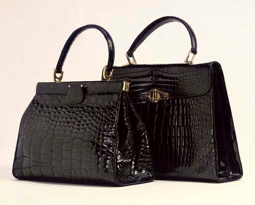 TWO BLACK CROOCODILE BAGS, GB MILAN