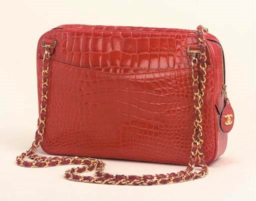 A RARE RED CROCODILE PROTOTYPE HANDBAG, CHANEL