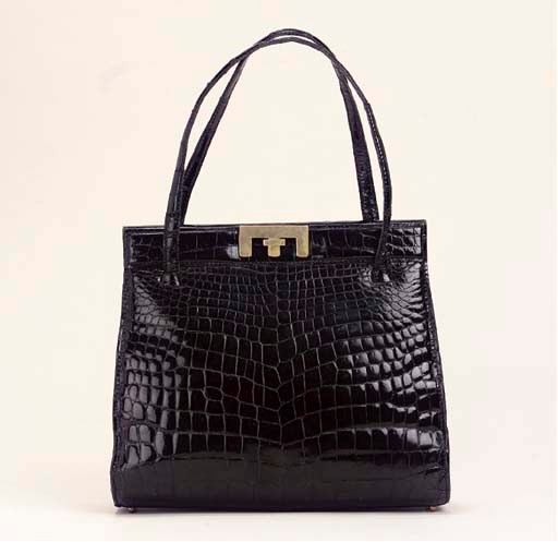 A BLACK CROCODILE HANDBAG, FORTNUM & MASON