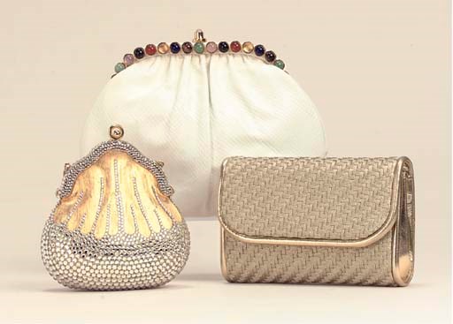 TWO EVENING BAGS BY JUDITH LIEBER, AND A GUCCI CLUTCH