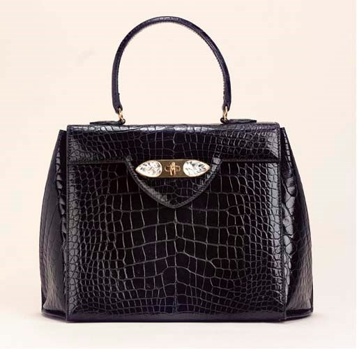 A BLACK CROCODILE HANDBAG, LALIQUE