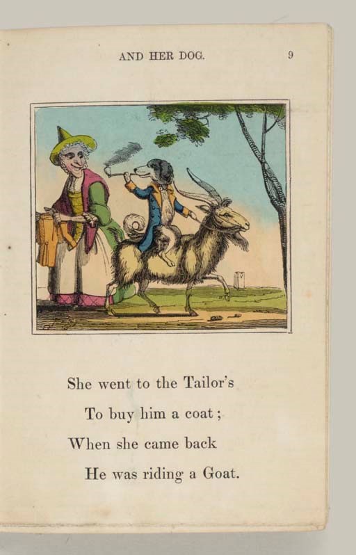 GRIFFITH AND FARRAN, publishers. The Comic Adventures of Old Mother Hubbard, and Her Dog; in which are Shown the Wonderful Powers that Good Old Lady Possessed in the Education of Her Favourite Animal. London: Griffith and Farran, n.d. [ca 1860].
