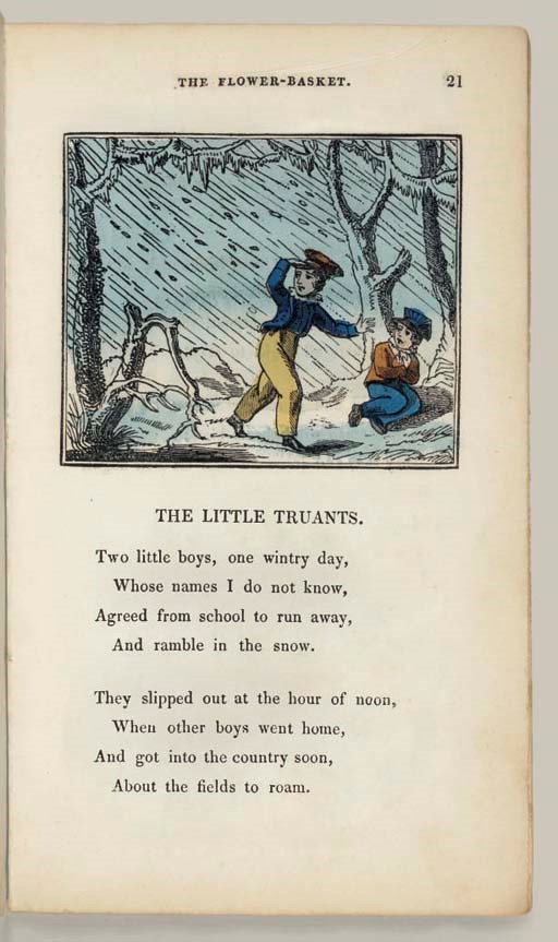 NEWMAN, A.K., publisher. The Flower-Basket; or Poetical Blossoms: Original Nursery Rhymes and Tales. By the Author of Adventures of a Field Mouse, Lessons for the Nursery Tell-Tale, &c. London: A.K. Newman, [ca 1820?].