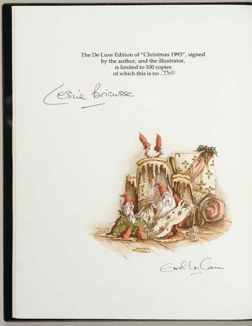 [LE CAIN, Errol, illustrator]. BRICUSSE, Leslie. Christmas 1993 or Santa's Last Ride. London: Faber and Faber, 1987.