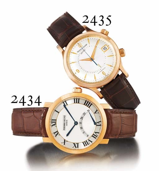 JAEGER-LECOULTRE. AN 18K PINK GOLD AUTOMATIC WRISTWATCH WITH CENTRE SECONDS, DATE AND ALARM