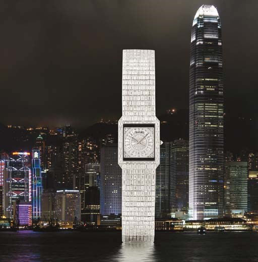 CONCORD. A VERY RARE AND IMPRESSIVE PLATINUM AND DIAMOND-SET RECTANGULAR WRISTWATCH WITH BRACELET