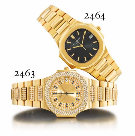 PATEK PHILIPPE. A FINE MID-SIZE 18K GOLD WRISTWATCH WITH CENTRE SECONDS, DATE AND BRACELET