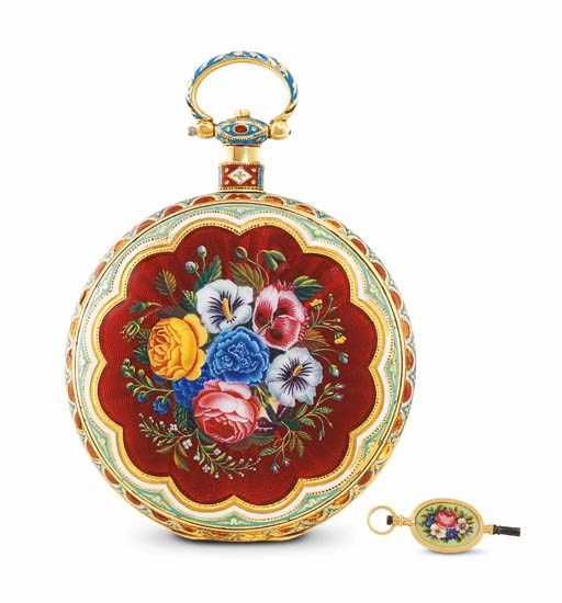 ILBERY. AN 18K GOLD AND ENAMEL OPENFACE DUPLEX WATCH WITH CENTRE SECONDS, MADE FOR THE CHINESE MARKET