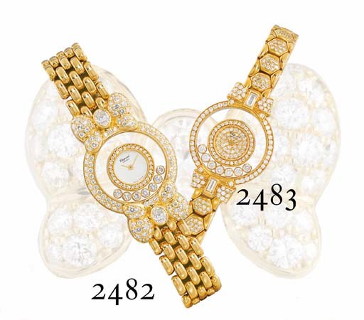 CHOPARD. A LADY'S 18K GOLD AND DIAMOND-SET WRISTWATCH WITH BRACELET
