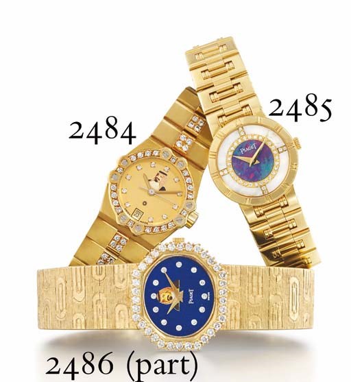 PIAGET. A LADY'S 18K GOLD WRISTWATCH WITH DIAMOND, MOTHER-OF-PEARL AND OPAL-SET DIAL