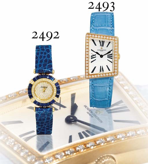 DELANEAU. A LADY'S 18K GOLD DIAMOND AND SAPPHIRE-SET WRISTWATCH