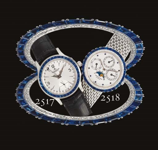 AUDEMARS PIGUET. A RARE 18K WHITE GOLD, DIAMOND AND SAPPHIRE-SET AUTOMATIC PERPETUAL CALENDAR WRISTWATCH WITH PHASES OF THE MOON AND BRACELET