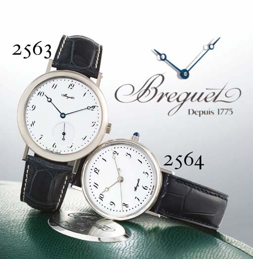 BREGUET. A FINE SPECIAL EDITION PLATINUM WRISTWATCH WITH CENTRE SECONDS AND ENAMEL DIAL