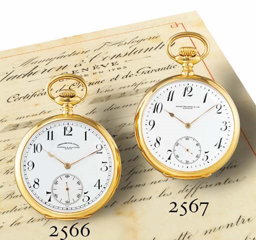 PATEK PHILIPPE. A LARGE 18K GOLD OPENFACE KEYLESS LEVER POCKET WATCH