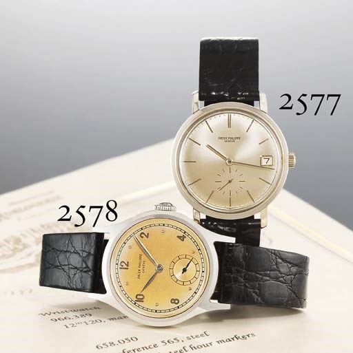 PATEK PHILIPPE. A FINE 18K WHITE GOLD AUTOMATIC WRISTWATCH WITH DATE