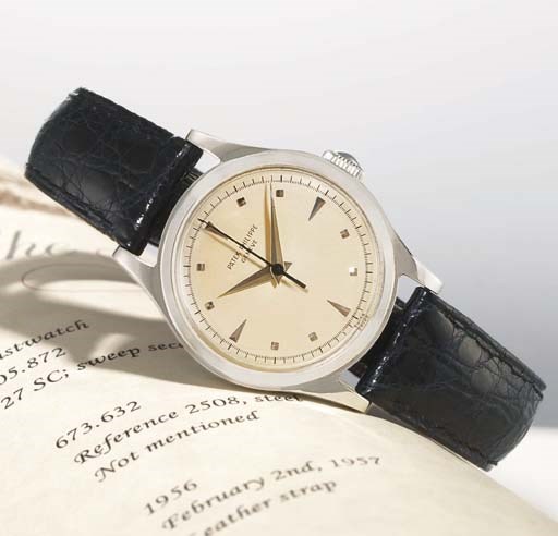 PATEK PHILIPPE. A FINE AND RARE STAINLESS STEEL WRISTWATCH