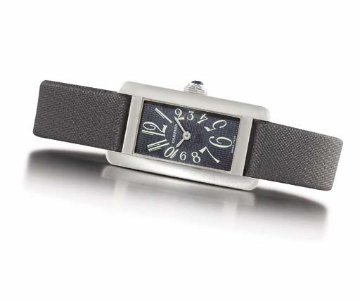 CARTIER. A LADY'S 18K WHITE GOLD RECTANGULAR WRISTWATCH