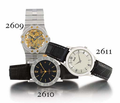 CHOPARD. A STAINLESS STEEL TONNEAU-SHAPED SKELETONISED WRISTWATCH WITH BRACELET