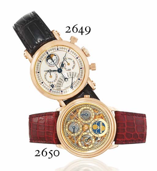 FRANCK MULLER. AN 18K GOLD AUTOMATIC PERPETUAL CALENDAR CHRONOGRAPH WRISTWATCH WITH PHASES OF THE MOON AND RETROGRADE EQUATION OF TIME