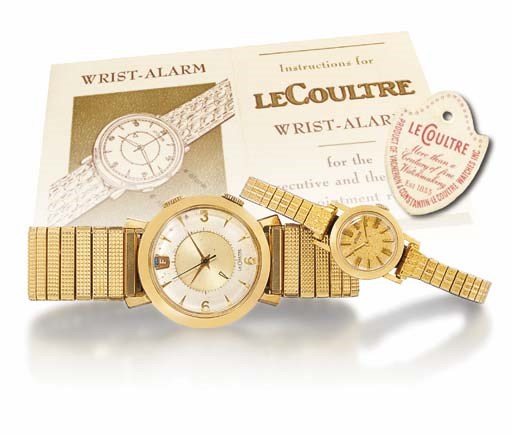 LECOULTRE. A RARE PRESENTATION SET OF A GENTLEMAN'S AND LADY'S 10K GOLD FILLED WRISTWATCHES