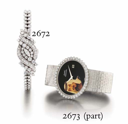 PIAGET. A LOT OF TWO 18K YELLOW GOLD OR WHITE GOLD AND DIAMOND-SET
AUTOMATIC WRISTWATCHES WITH BRACELETS