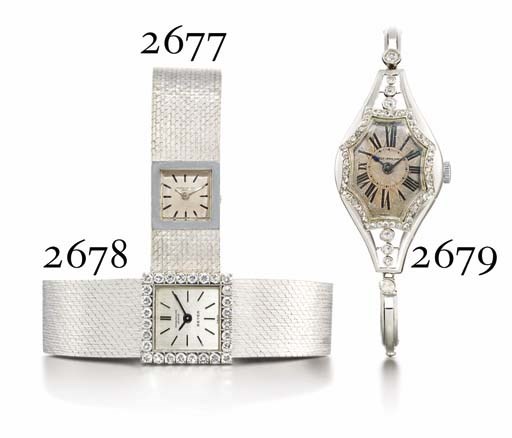 PATEK PHILIPPE. A RARE LADY'S PLATINUM AND DIAMOND-SET FANCY-SHAPED WRISTWATCH WITH BRACELET