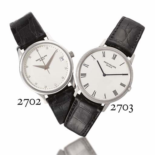 PATEK PHILIPPE. A FINE 18K WHITE GOLD AUTOMATIC WRISTWATCH