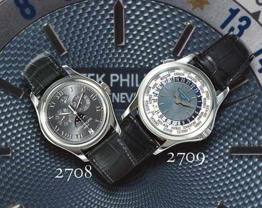 PATEK PHILIPPE. A FINE LIMITED EDITION PLATINUM AUTOMATIC ANNUAL CALENDAR WRISTWATCH WITH CENTRE SECONDS, POWER RESERVE AND PHASES OF THE MOON