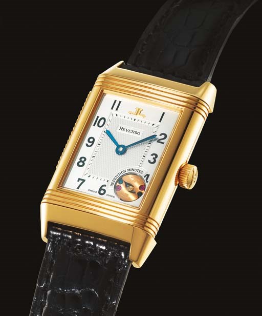 JAEGER-LECOULTRE. A FINE LIMITED EDITION 18K PINK GOLD RECTANGULAR REVERSIBLE MINUTE REPEATING WRISTWATCH