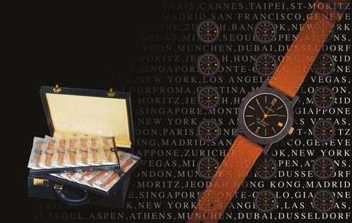 BULGARI. A LIMITED EDITION SET OF TWENTY-EIGHT AUTOMATIC BLACK PLASTIC WRISTWATCHES WITH CENTRE SECONDS AND DATE