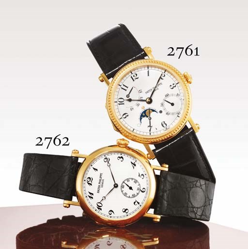 PATEK PHILIPPE. A FINE 18K GOLD AUTOMATIC WRISTWATCH WITH POWER RESERVE AND PHASES OF THE MOON