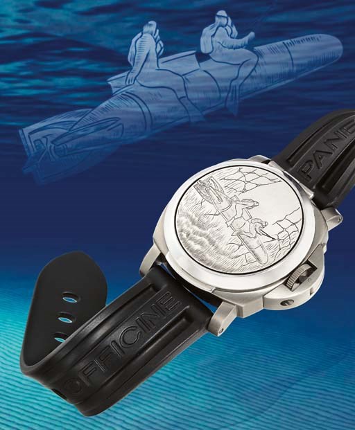 PANERAI. A FINE SPECIAL EDITION TITANIUM CUSHION-SHAPED AUTOMATIC WRISTWATCH WITH DATE AND CONCEALED DIAL