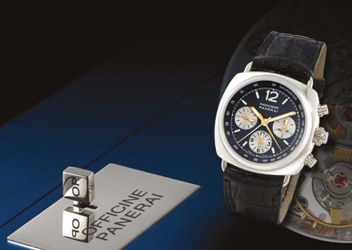 PANERAI. AN EXCEPTIONALLY RARE SPECIAL EDITION PLATINUM CUSHION-SHAPED SPLIT SECONDS CHRONOGRAPH WRISTWATCH