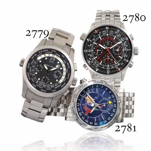 SINN. A LARGE AND IMPRESSIVE STAINLESS STEEL AUTOMATIC SPLIT SECONDS CHRONOGRAPH ADVENTURER'S WRISTWATCH WITH BRACELET