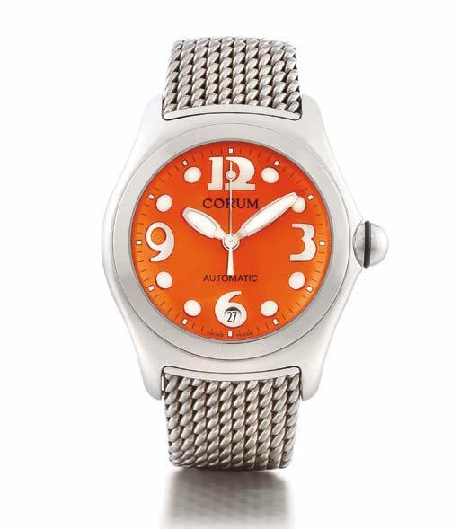 CORUM. A STAINLESS STEEL TONNEAU-SHAPED AUTOMATIC WRISTWATCH WITH CENTRE SECONDS, DATE AND BRACELET