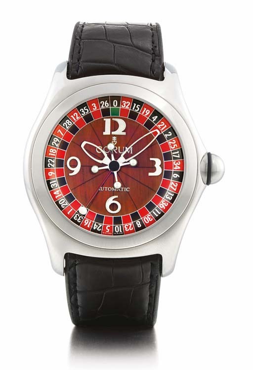 CORUM. A RARE SPECIAL EDITION STAINLESS STEEL TONNEAU-SHAPED AUTOMATIC WRISTWATCH WITH CENTRE SECONDS