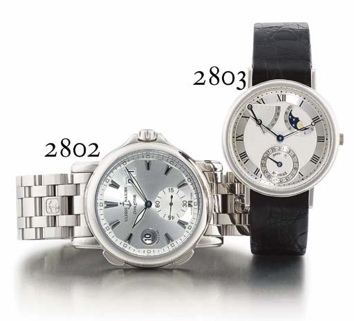 BREGUET. AN 18K WHITE GOLD AUTOMATIC WRISTWATCH WITH DATE, POWER RESERVE AND PHASES OF THE MOON