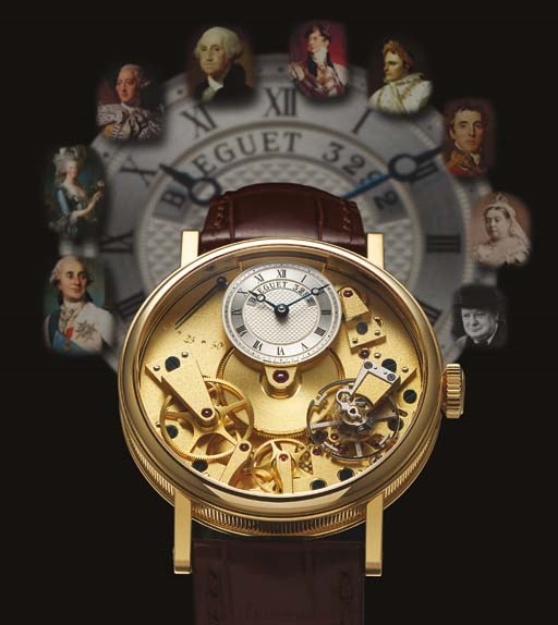 BREGUET. A FINE AND UNUSUAL 18K GOLD SEMI-SKELETONISED WRISTWATCH WITH POWER RESERVE